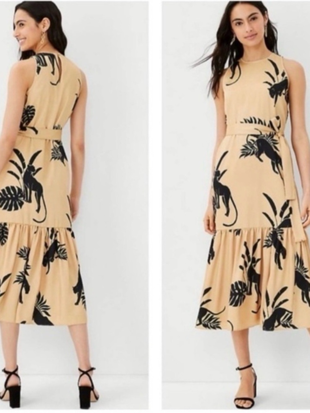 Ann Taylor jungle tie waist Midi Dress